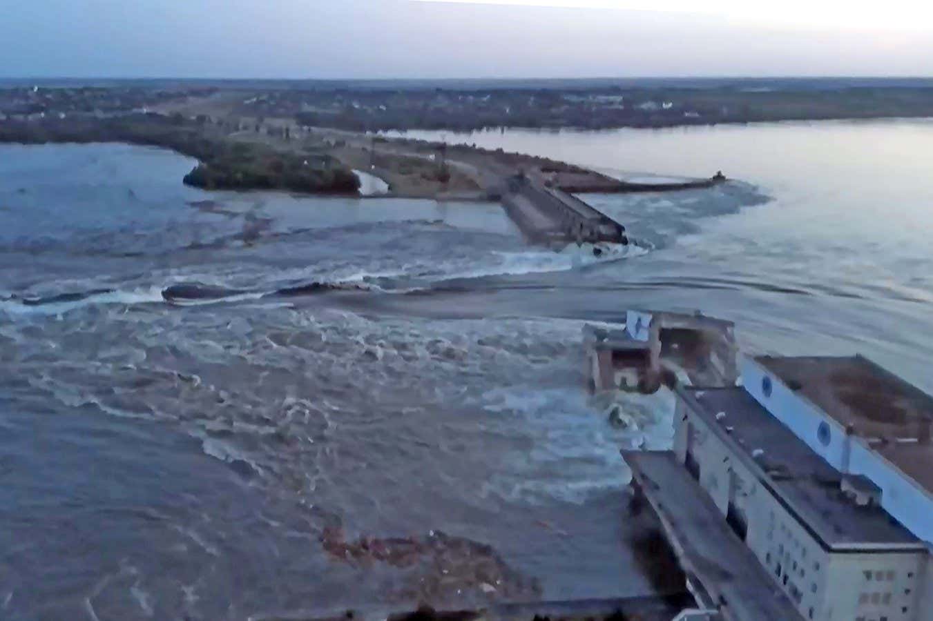 Kakhovka dam after its destruction