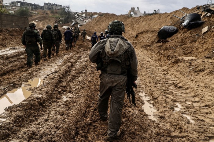 Israeli soldiers patrol part of Gaza’s city of Khan Younis, in January last year