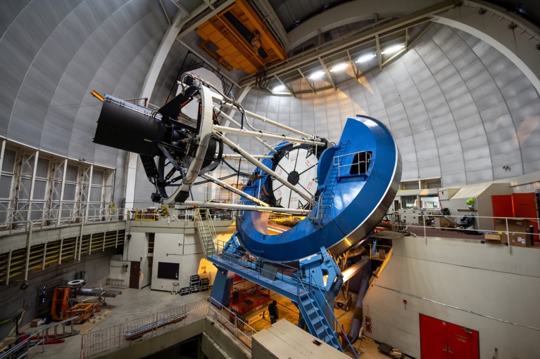 The Dark Energy Spectroscopic Instrument housed in a huge domed chamber