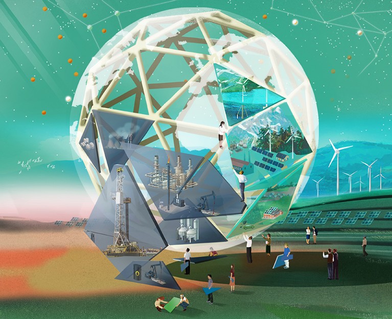 Abstract depiction of globe made up of triangular pieces